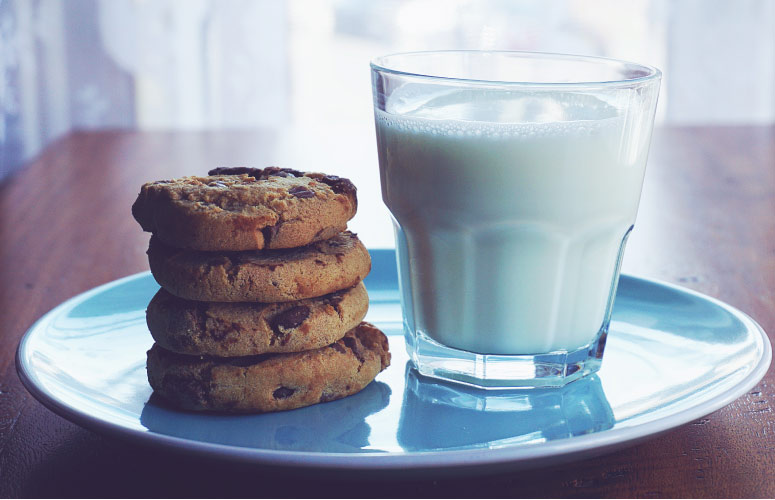 chocolate chip cookies and milk for a holiday treat