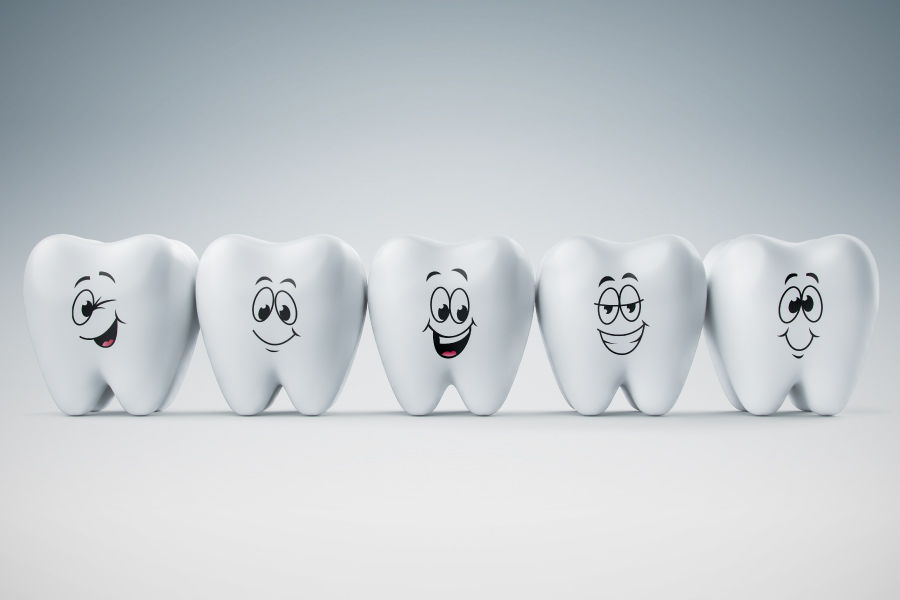 A row of smiling cartoon teeth.